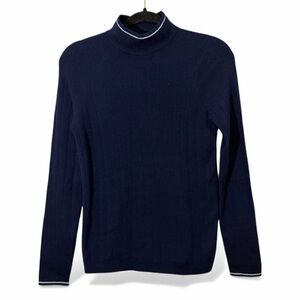 Rachel Rachel Roy Turtleneck Sweater Women XS Navy Silver Merino Wool Ribbed